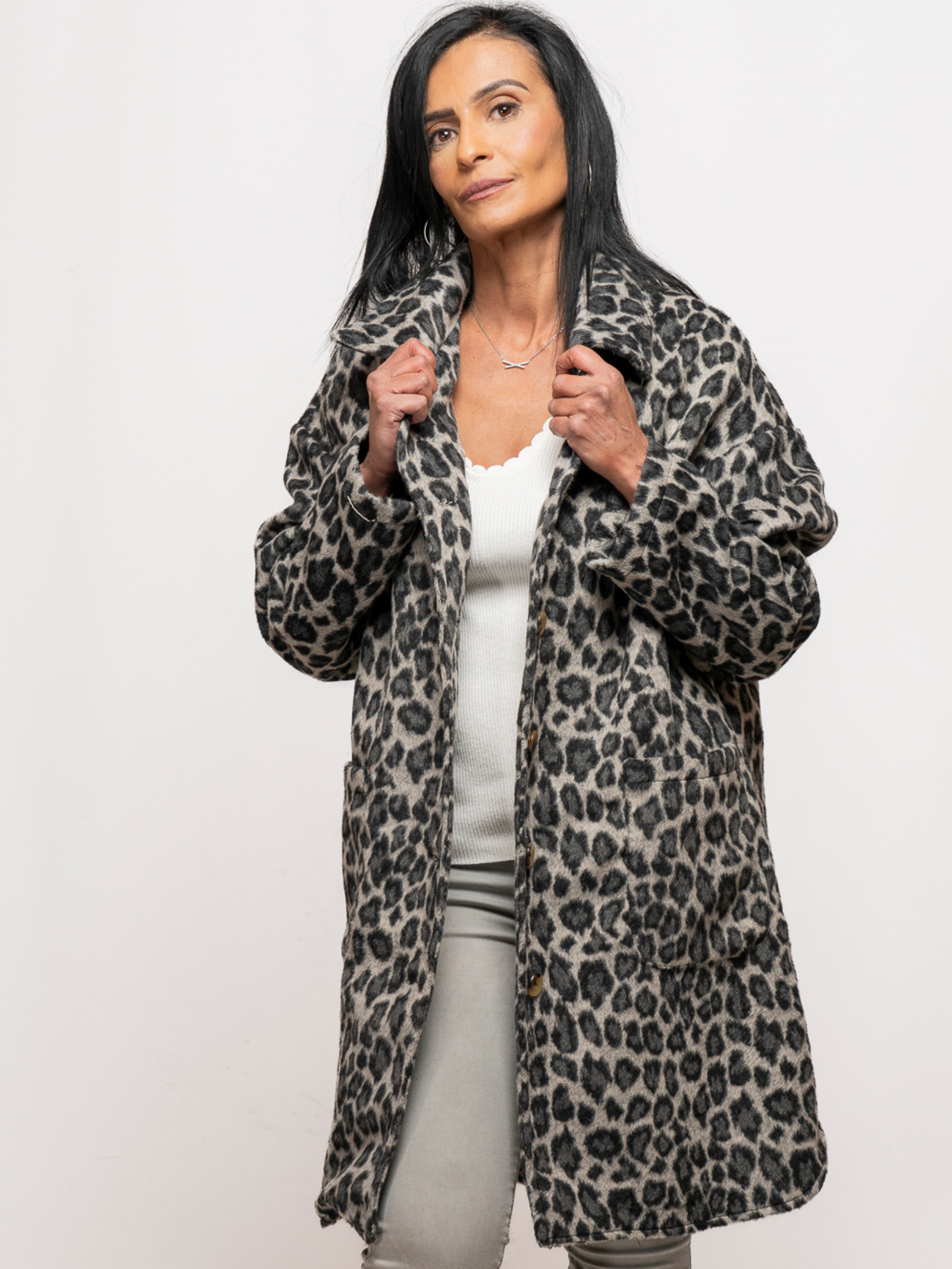 Manteau léopard gris Monica
