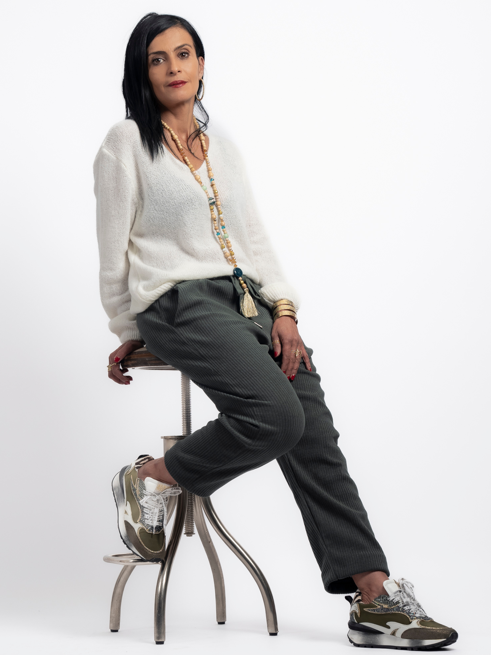 Pantalon cotelé kaki Samatha