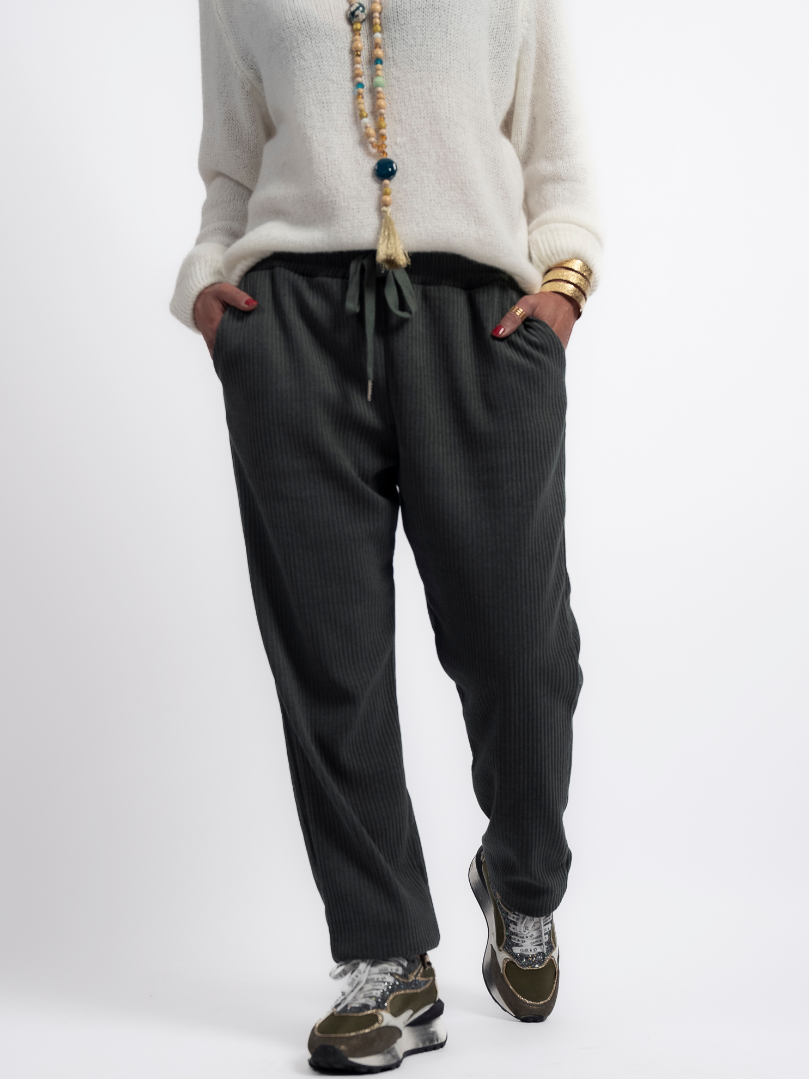 Pantalon cotelé kaki Samatha