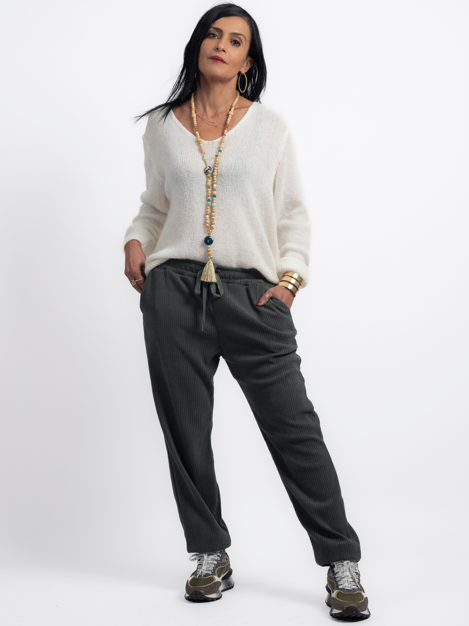 Pantalon cotelé kaki Samatha