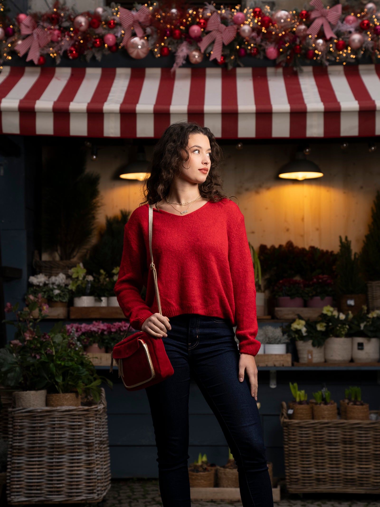 Pull col V rouge Angélique