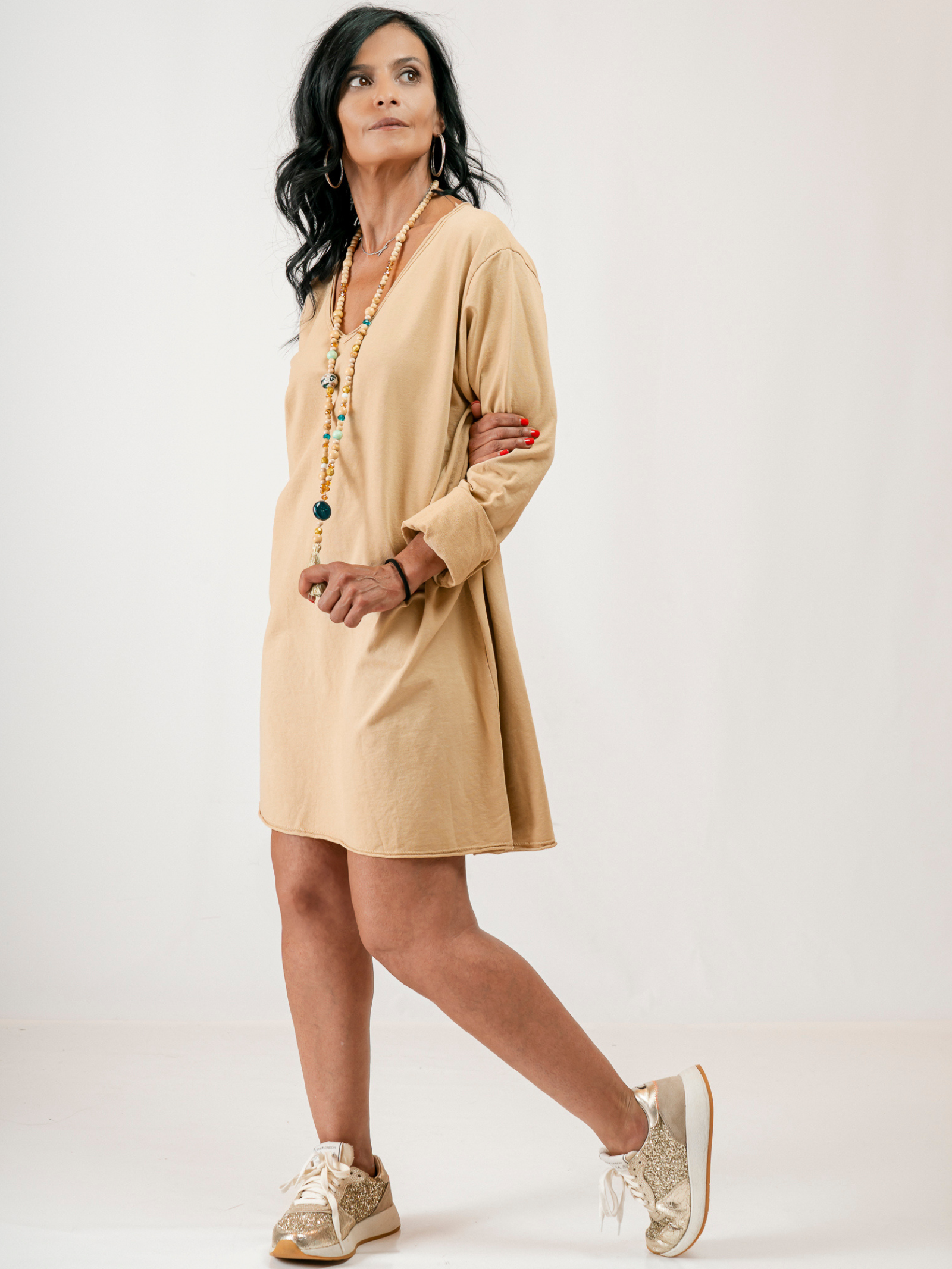 Robe manches longues Camel clair Hermine