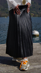 Jupe longue plissée noire simili Eléna