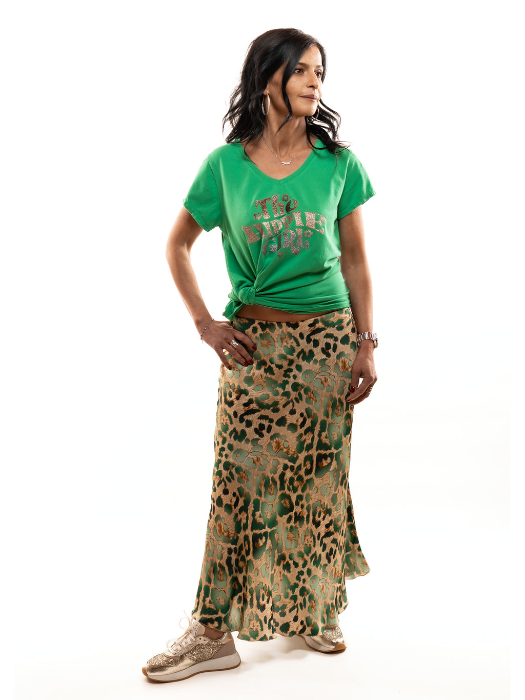 jupe longue léopard vert